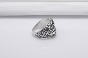 Sterling Silver Helm of Awe Ring with Celtic Knots Ornament, Handmade Viking Jewelry - vikingworkshop