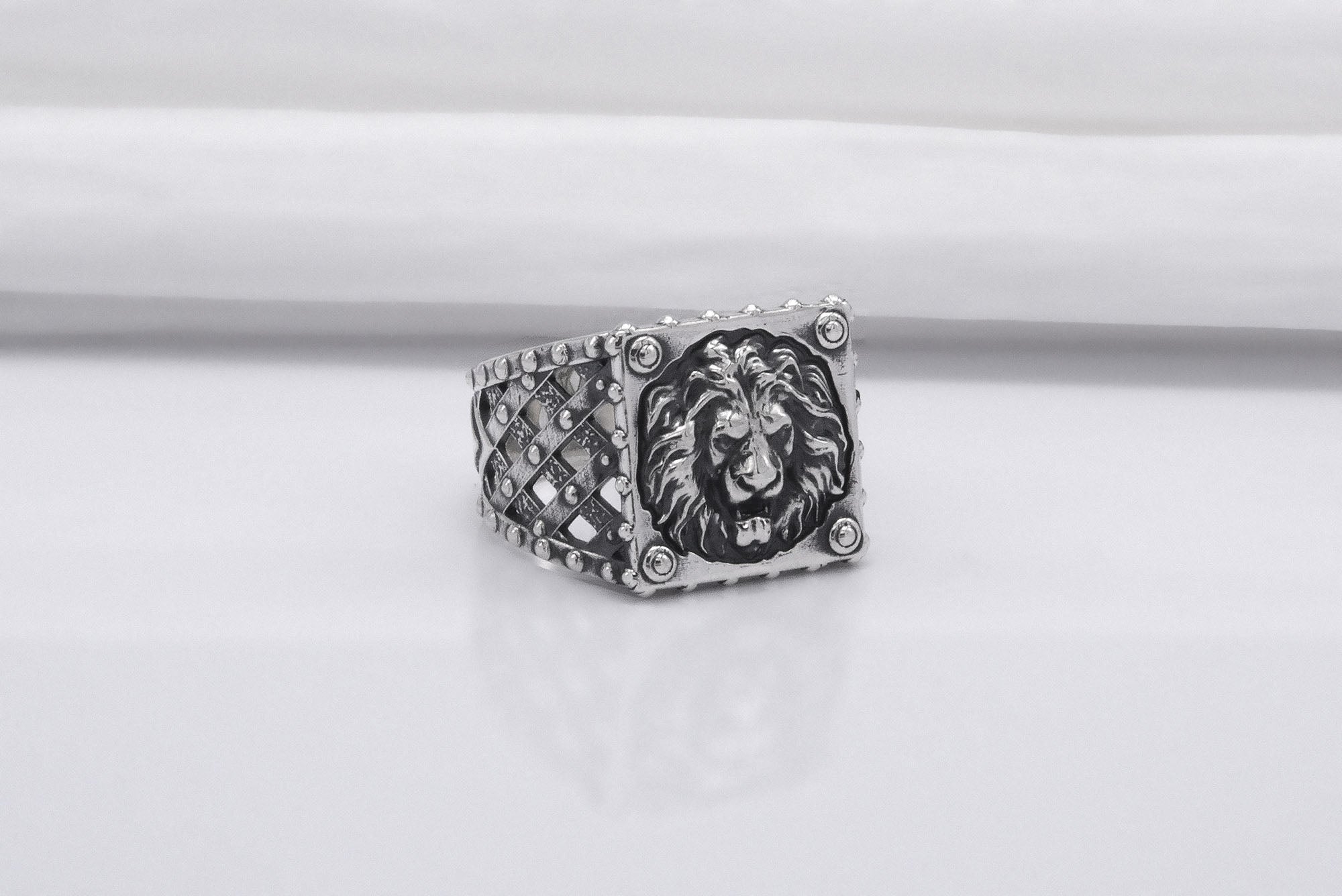 Sterling Silver Ring with Lion, Handmade Animal Jewelry