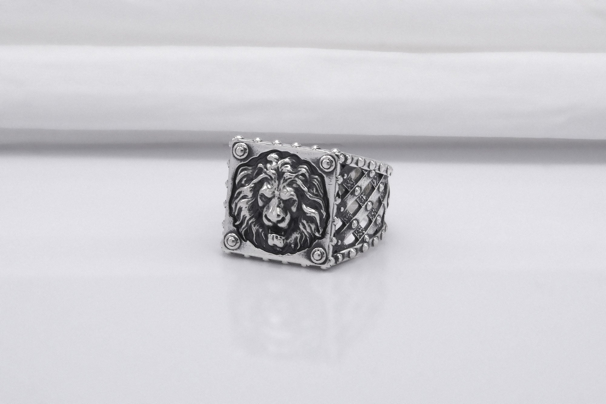 Sterling Silver Ring with Lion, Handmade Animal Jewelry