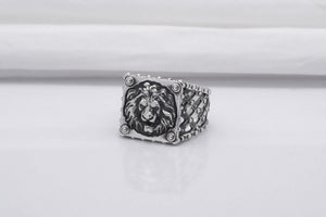 Sterling Silver Ring with Lion, Handmade Animal Jewelry - vikingworkshop