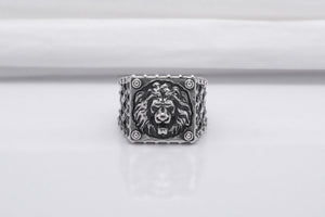 Sterling Silver Ring with Lion, Handmade Animal Jewelry - vikingworkshop