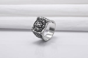 Sterling Silver Ring with Lion, Handmade Animal Jewelry - vikingworkshop