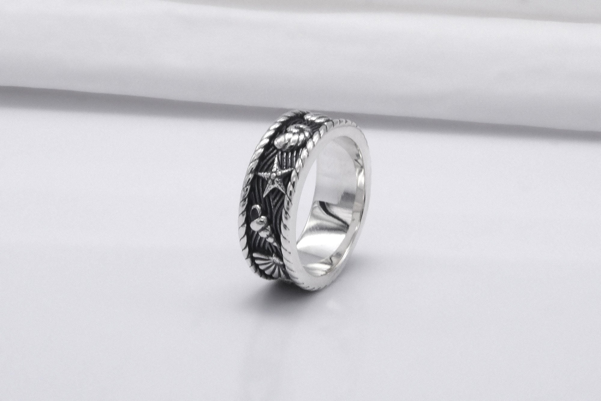 Sterling Silver Ocean Band Ring, Handmade Jewelry - vikingworkshop