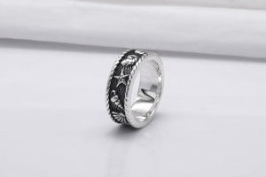 Sterling Silver Ocean Band Ring, Handmade Jewelry - vikingworkshop