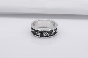 Sterling Silver Ocean Band Ring, Handmade Jewelry - vikingworkshop