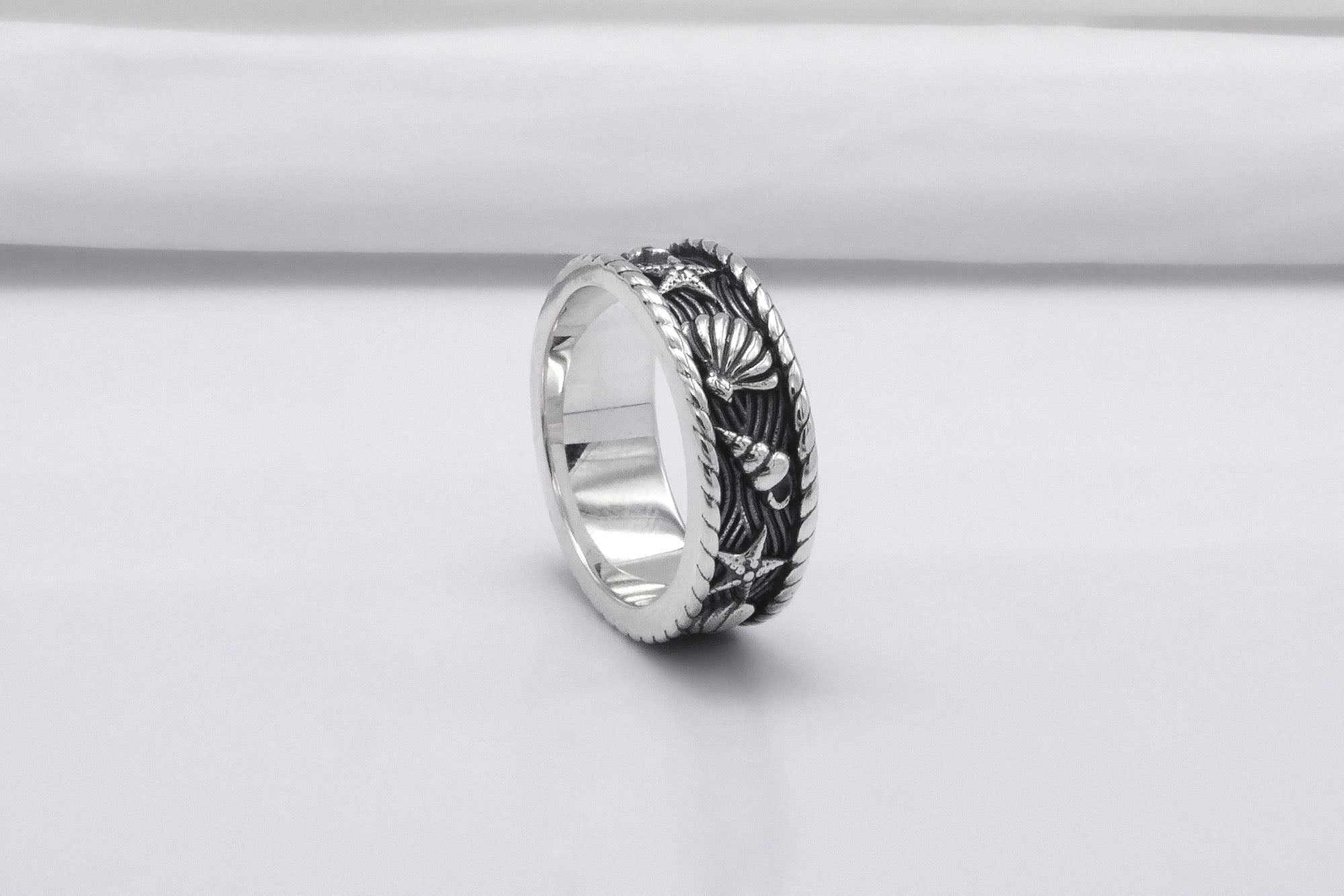 Sterling Silver Ocean Band Ring, Handmade Jewelry - vikingworkshop