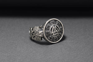 Sterling Silver Valknut Symbol Ring with Helm of Awe, Handcrafted Viking Jewelry - vikingworkshop