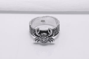 925 Silver Crab Ring with Greek Ornament, Handcrafted Marine Jewelry - vikingworkshop