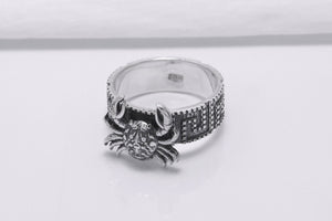 925 Silver Crab Ring with Greek Ornament, Handcrafted Marine Jewelry - vikingworkshop