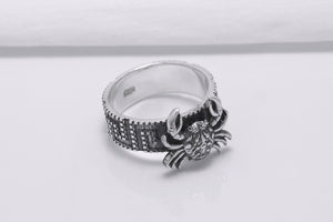 925 Silver Crab Ring with Greek Ornament, Handcrafted Marine Jewelry - vikingworkshop