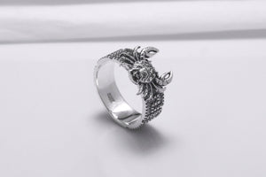 925 Silver Crab Ring with Greek Ornament, Handcrafted Marine Jewelry - vikingworkshop