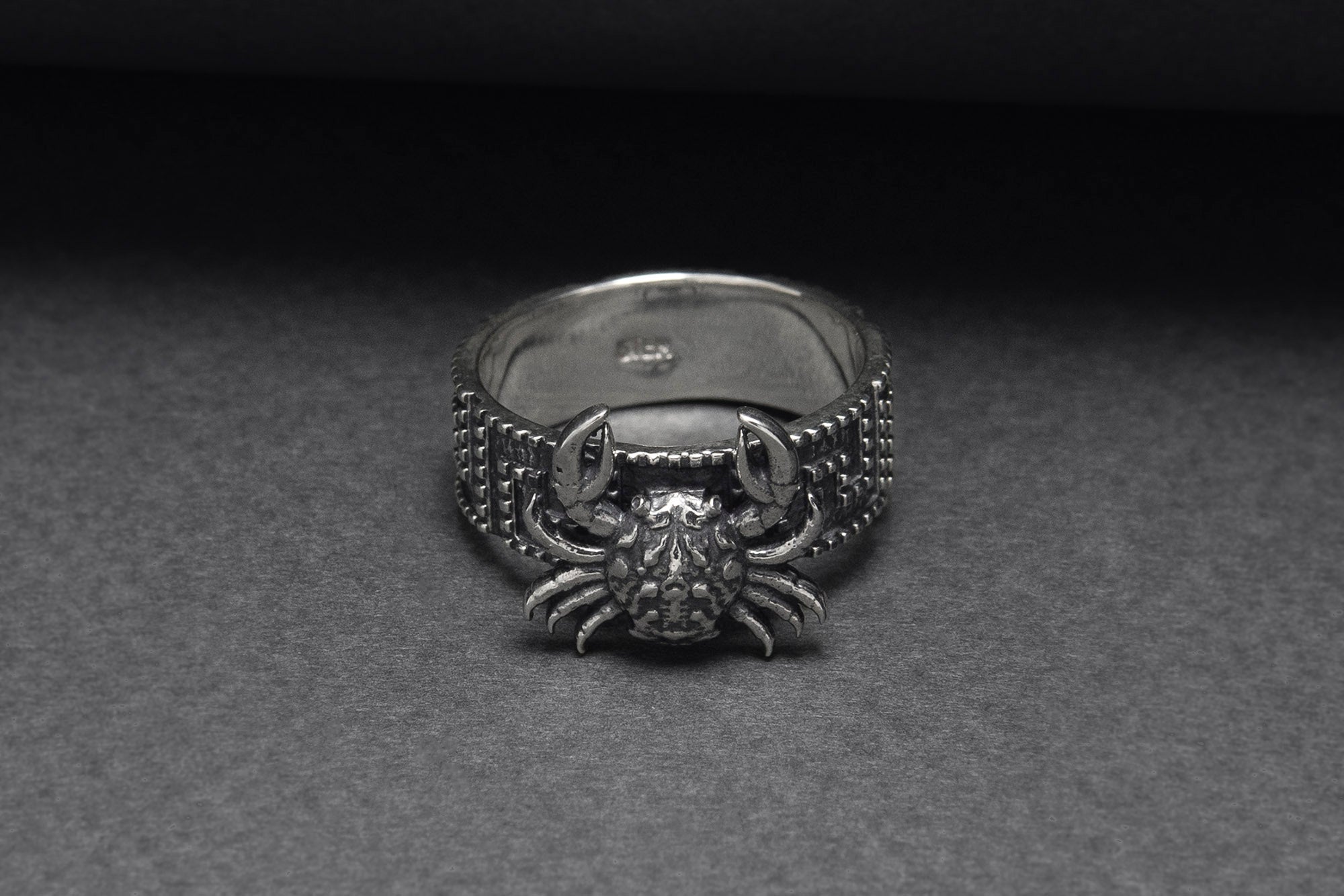 925 Silver Crab Ring with Greek Ornament, Handcrafted Marine Jewelry - vikingworkshop