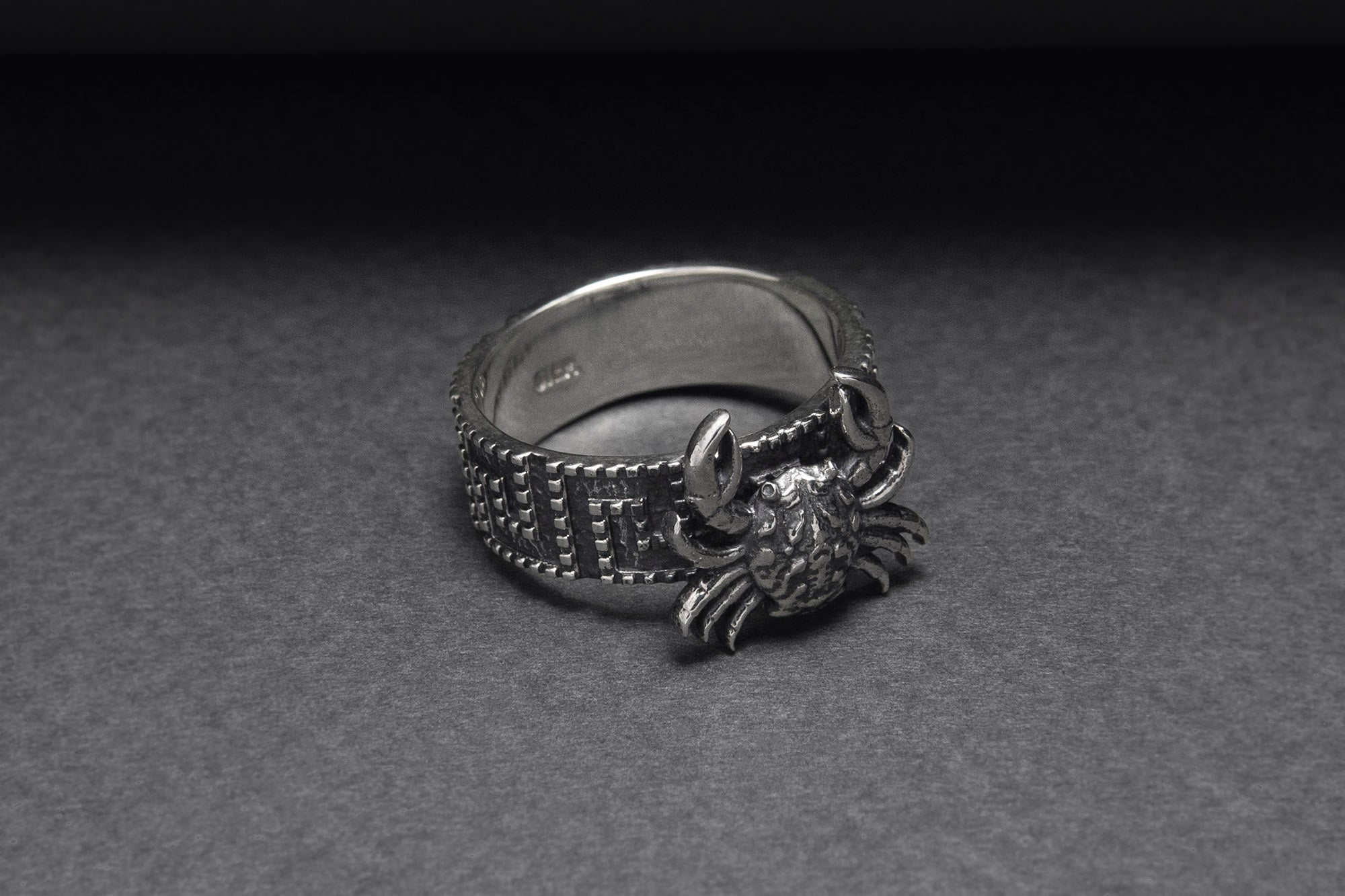 925 Silver Crab Ring with Greek Ornament, Handcrafted Marine Jewelry - vikingworkshop