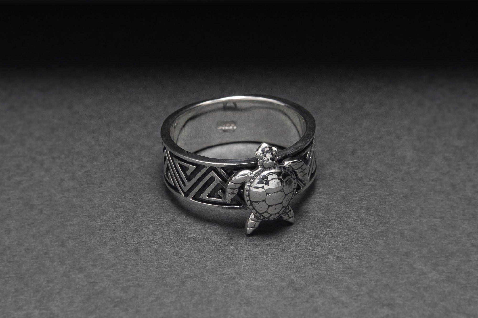 925 Silver Turtle Ring with Greek Ornament, Handcrafted Marine Jewelry - vikingworkshop