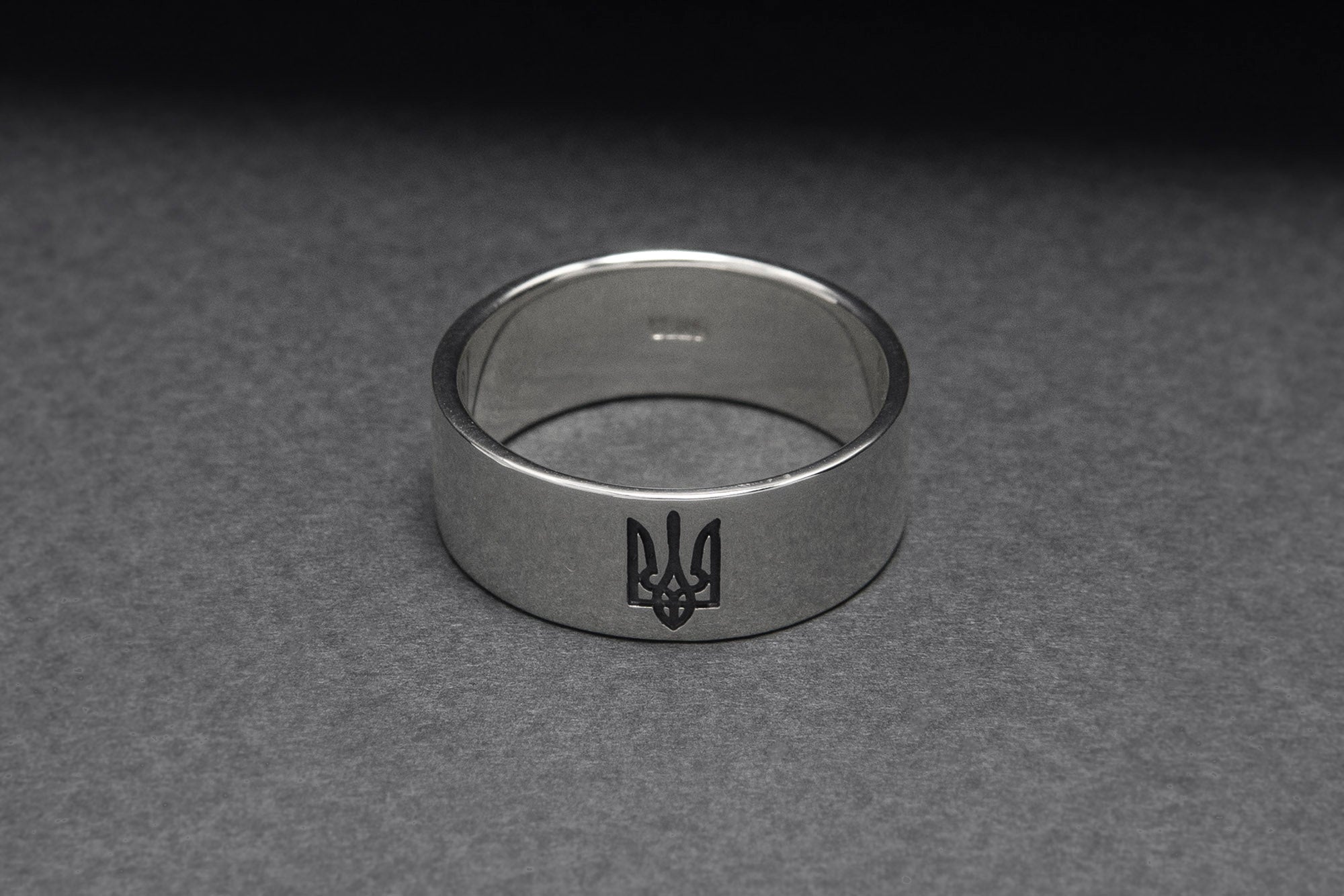 Sterling Smooth Silver Ring with Trident, Made in Ukraine Jewelry - vikingworkshop
