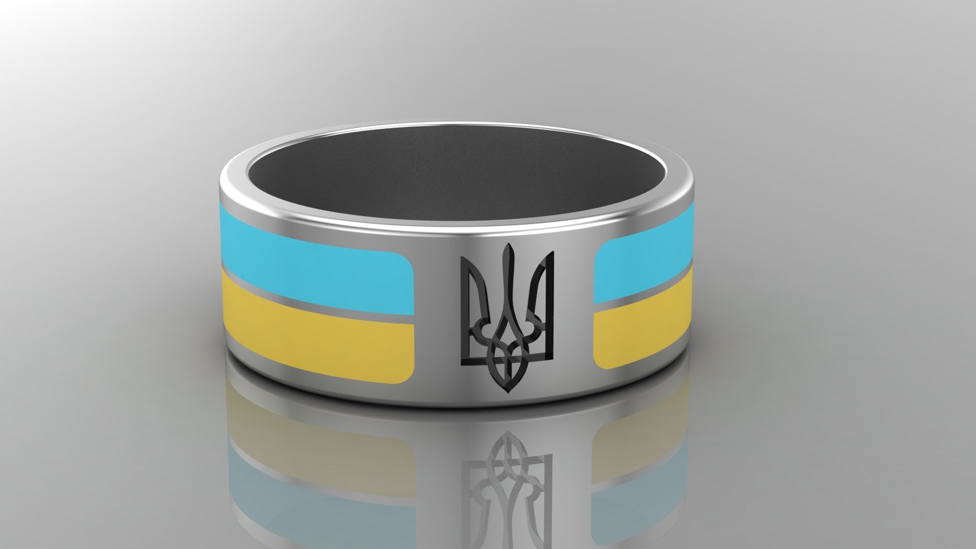 Sterling Smooth Silver Ring with Ukrainian Flag, Made in Ukraine Jewelry - vikingworkshop