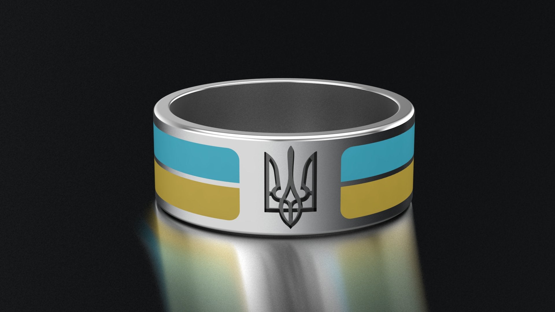 Sterling Smooth Silver Ring with Ukrainian Flag, Made in Ukraine Jewelry - vikingworkshop