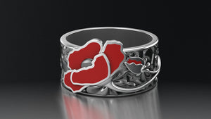 Sterling Silver Ring with Red Poppy Flower, Made in Ukraine Jewelry - vikingworkshop