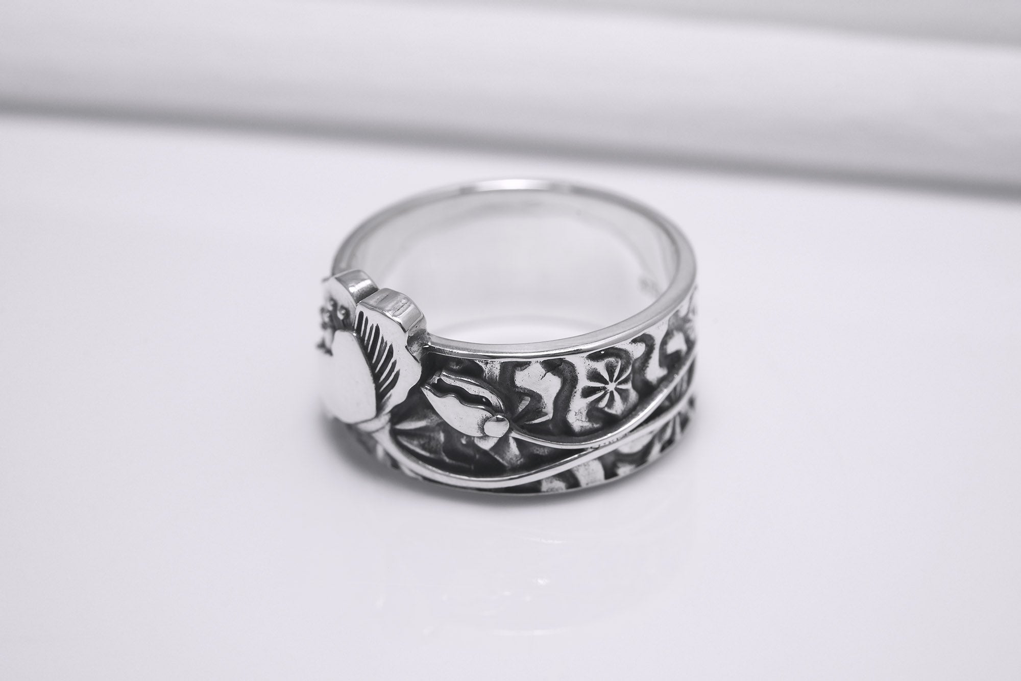 Ring with Poppy Flower, Sterling Silver Jewelry, Made in Ukraine - vikingworkshop