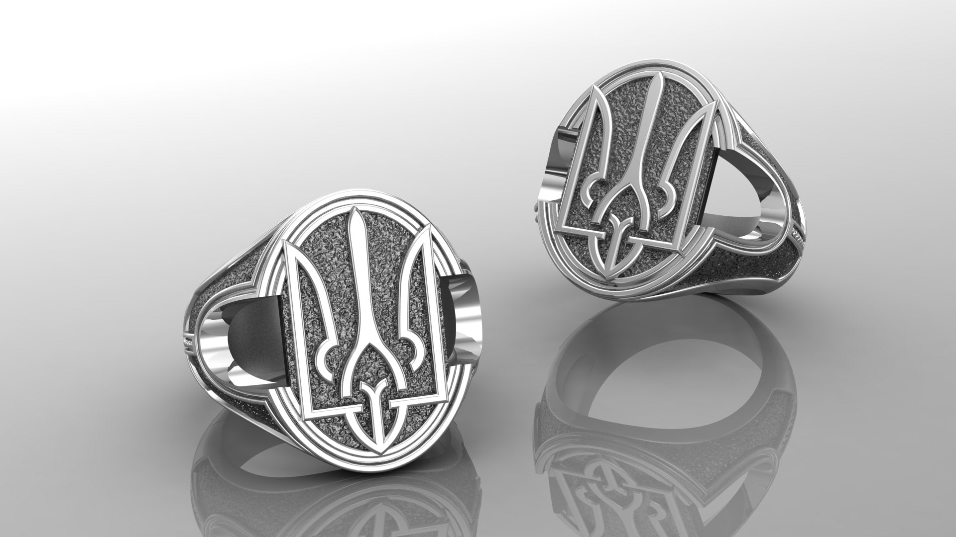 Ukrainian Trident 925 Silver Signet Ring, Made in Ukraine Jewelry - vikingworkshop