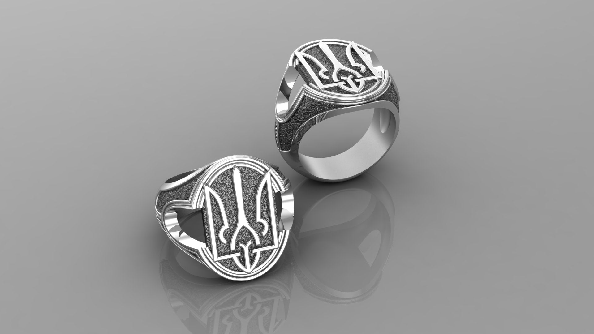 Ukrainian Trident 925 Silver Signet Ring, Made in Ukraine Jewelry - vikingworkshop