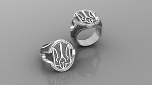 Ukrainian Trident 925 Silver Signet Ring, Made in Ukraine Jewelry - vikingworkshop