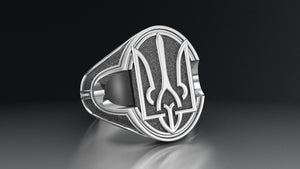 Ukrainian Trident 925 Silver Signet Ring, Made in Ukraine Jewelry - vikingworkshop