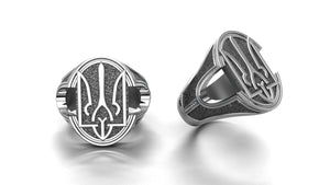 Ukrainian Trident 925 Silver Signet Ring, Made in Ukraine Jewelry - vikingworkshop