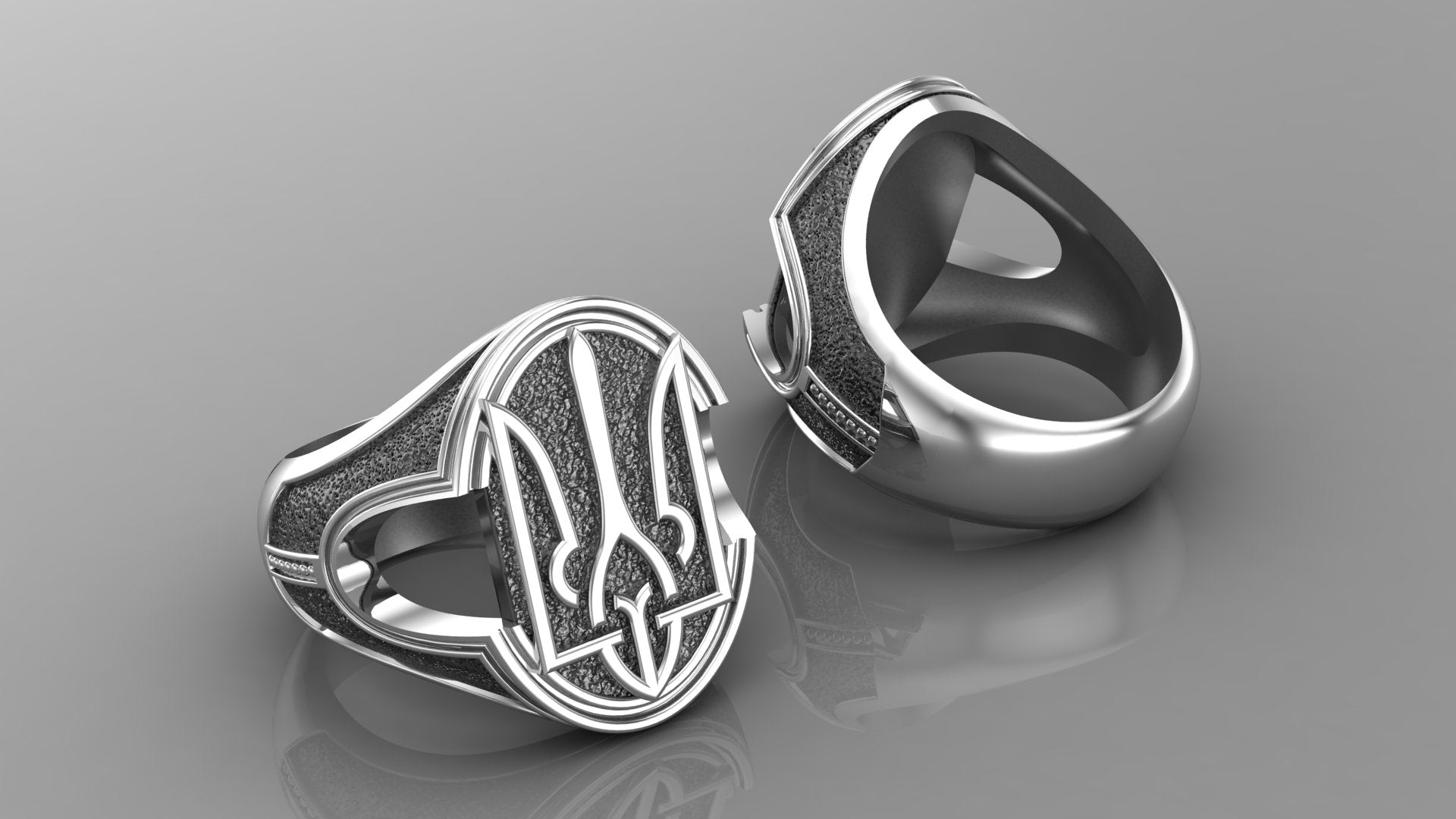 Ukrainian Trident 925 Silver Signet Ring, Made in Ukraine Jewelry - vikingworkshop