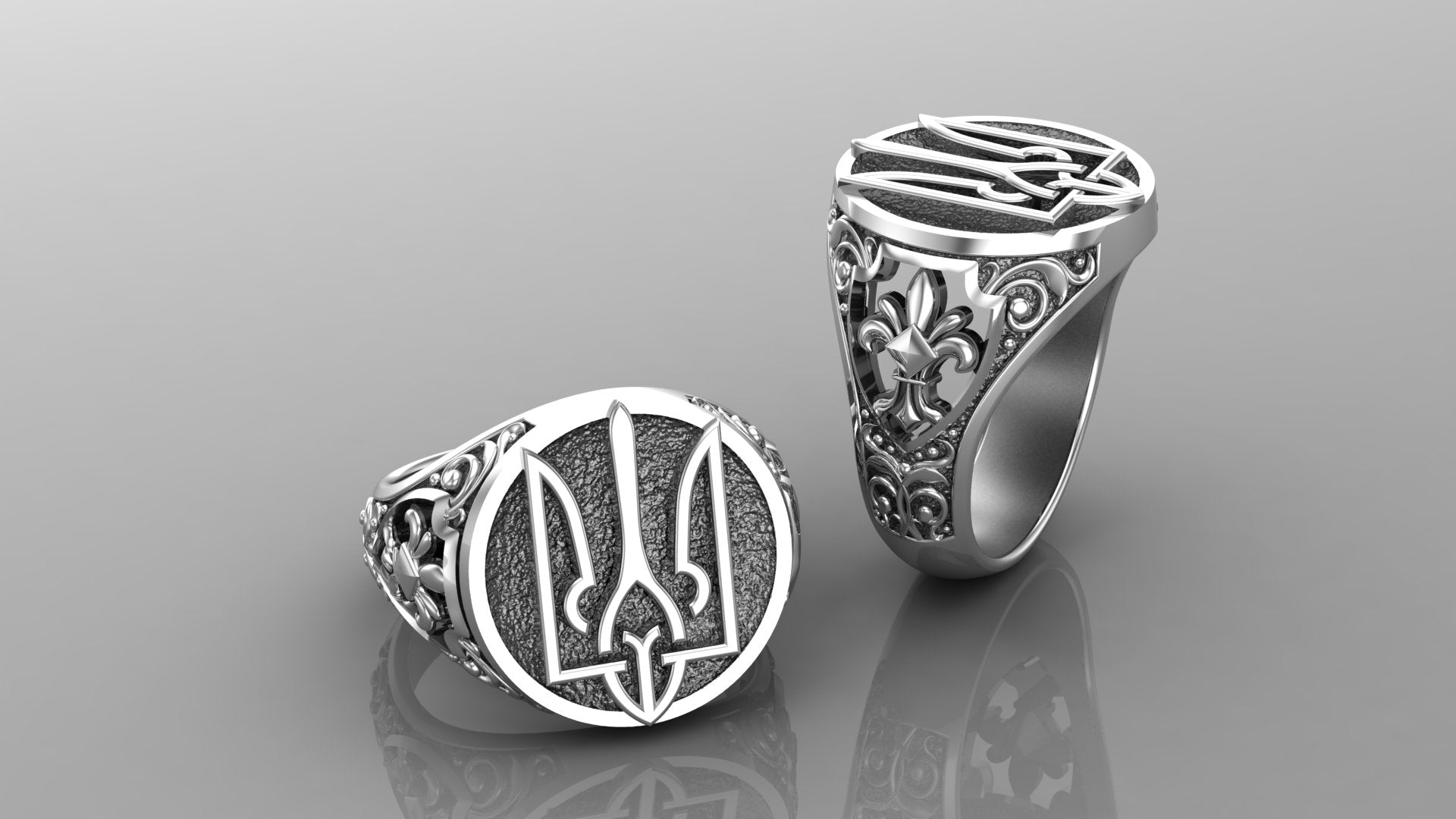 Ukrainian Trident Sterling Silver Signet Ring, Made in Ukraine Jewelry
