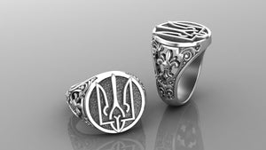 Ukrainian Trident Sterling Silver Signet Ring, Made in Ukraine Jewelry - vikingworkshop