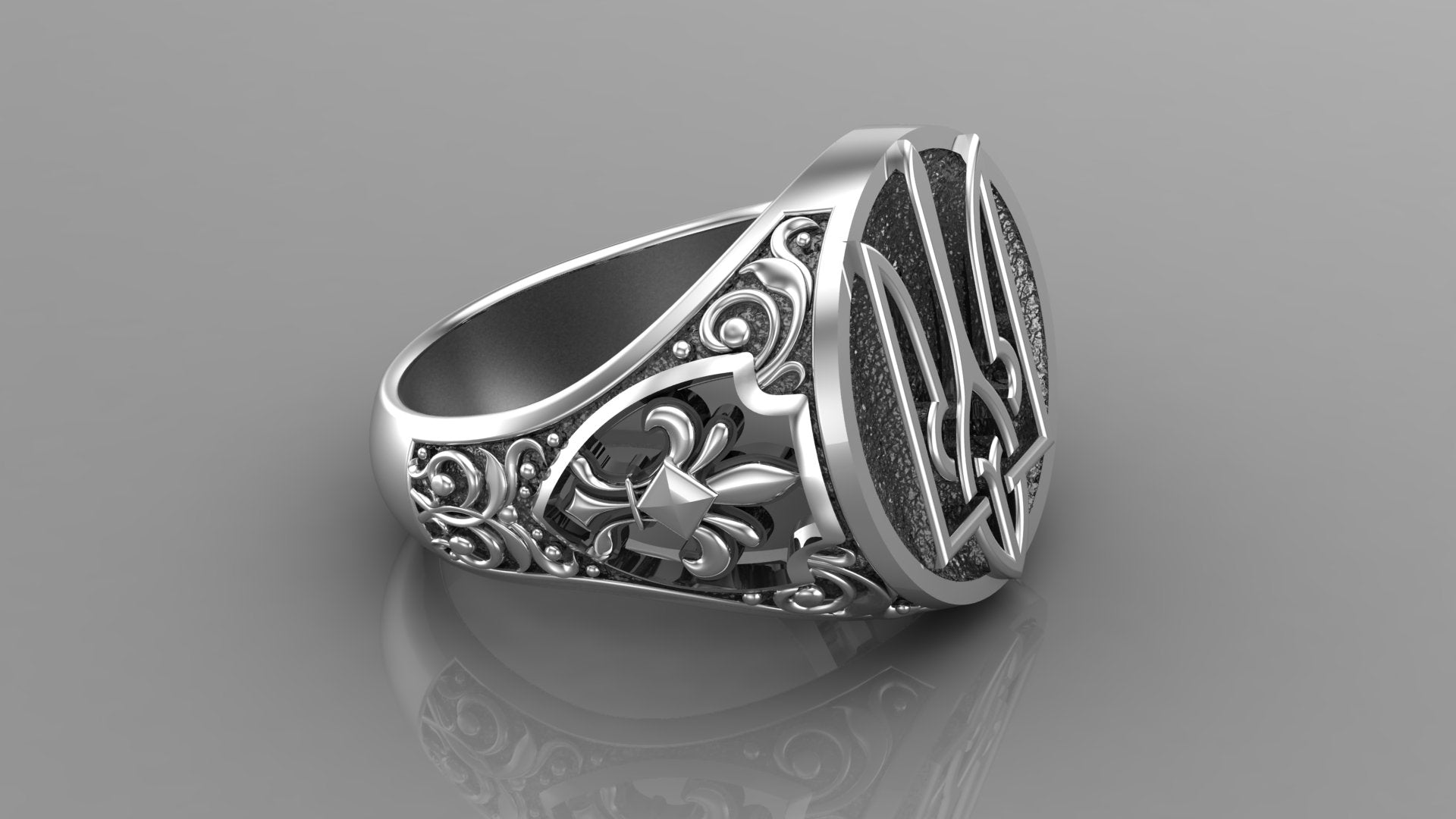 Ukrainian Trident Sterling Silver Signet Ring, Made in Ukraine Jewelry - vikingworkshop