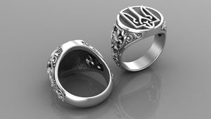 Ukrainian Trident Sterling Silver Signet Ring, Made in Ukraine Jewelry - vikingworkshop