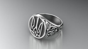 Ukrainian Trident Sterling Silver Signet Ring, Made in Ukraine Jewelry - vikingworkshop