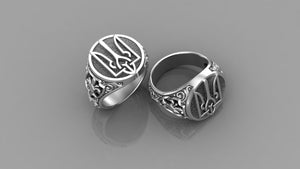 Ukrainian Trident Sterling Silver Signet Ring, Made in Ukraine Jewelry - vikingworkshop