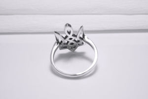 Sterling Silver Ukrainian Trident Ring with Flowers, Made in Ukraine Jewelry - vikingworkshop