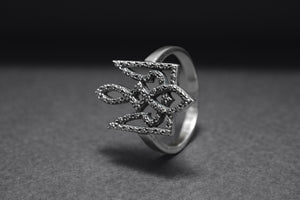 Sterling Silver Ukrainian Trident Ring with Flowers, Made in Ukraine Jewelry - vikingworkshop