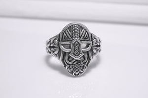 Sterling Silver Odin Mask Ring with Unique Norse Pattern, Handmade Viking Jewelry - vikingworkshop