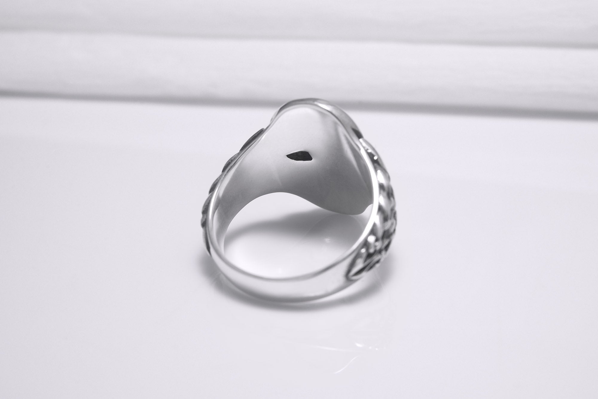 Sterling Silver Odin Mask Ring with Unique Norse Pattern, Handmade Viking Jewelry - vikingworkshop