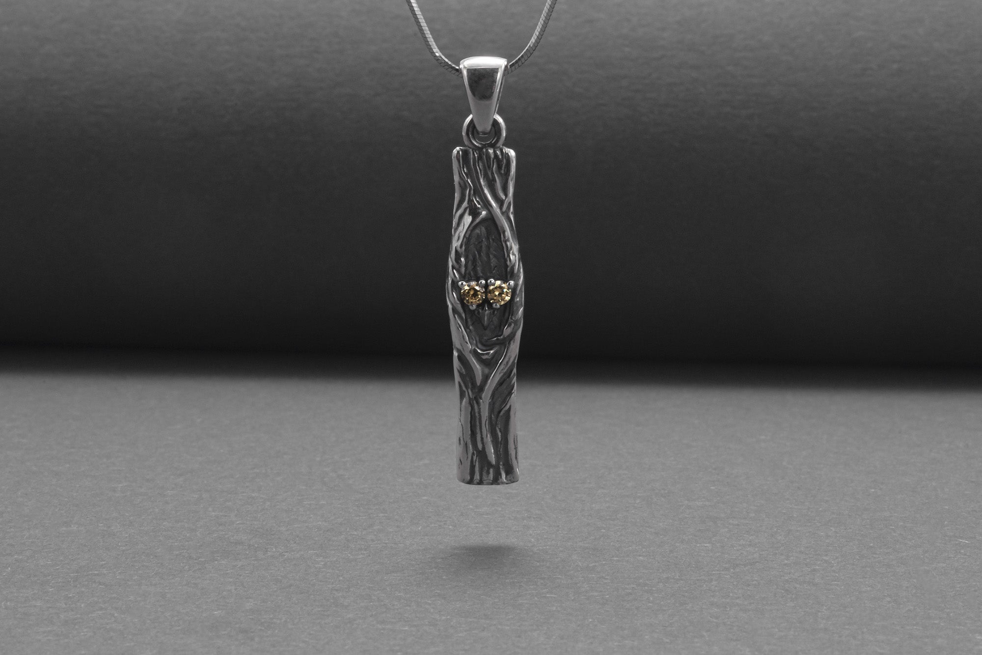 Wood Texture 925 Silver Pendant With Gems Sterling Silver Jewelry - vikingworkshop