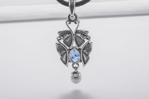 Unique Sterling Silver Pendant With Butterflies and Gem, Handcrafted Jewelry - vikingworkshop