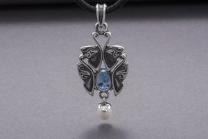 Unique Sterling Silver Pendant With Butterflies and Gem, Handcrafted Jewelry - vikingworkshop